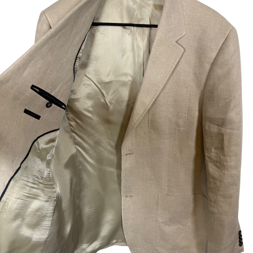 Banana Republic Made in Italy 100% Linen Blazer Sport Coat Tan Beige 44R - Picture 6 of 12